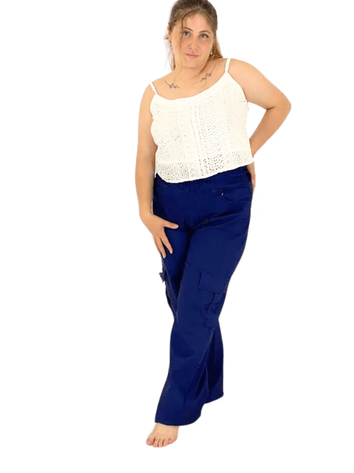 Navy Blue Oversized Cargo Pants – Stretchable & Trendy