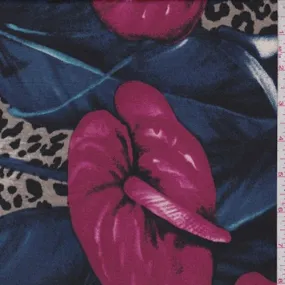 Navy/Magenta Jungle Floral Nylon Knit Fabric