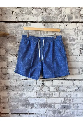 Palms Print Nylon Swim Trunks - Blue