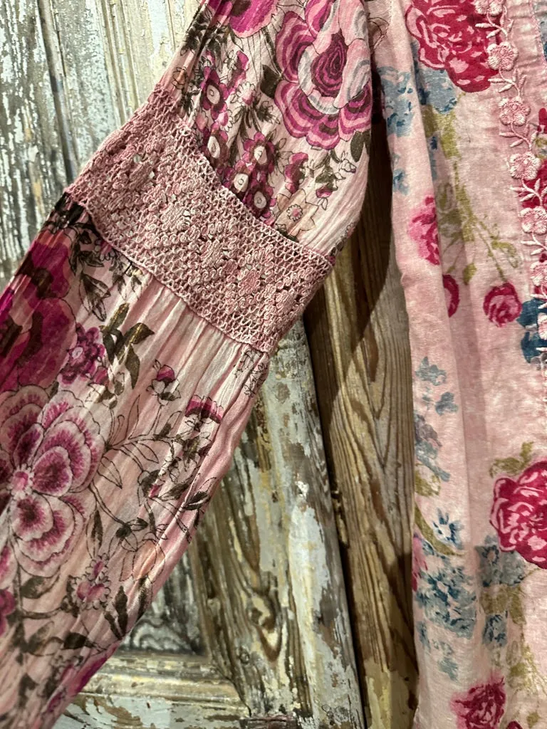 Pink Tuck Lace Detail Sleeve