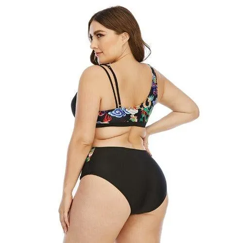 Plus Size Dragon Printed High Waist Push Up Bikini