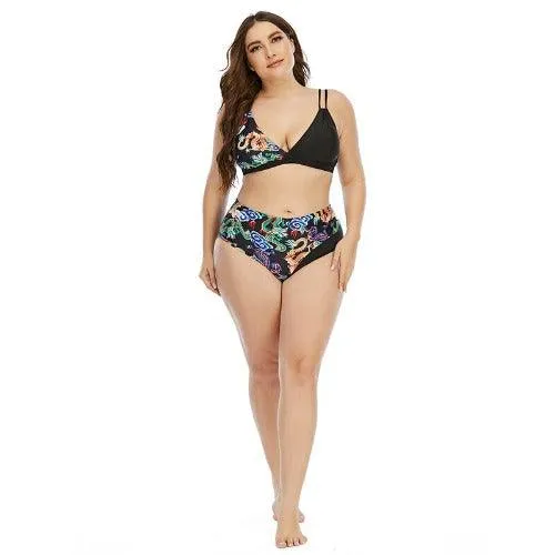Plus Size Dragon Printed High Waist Push Up Bikini