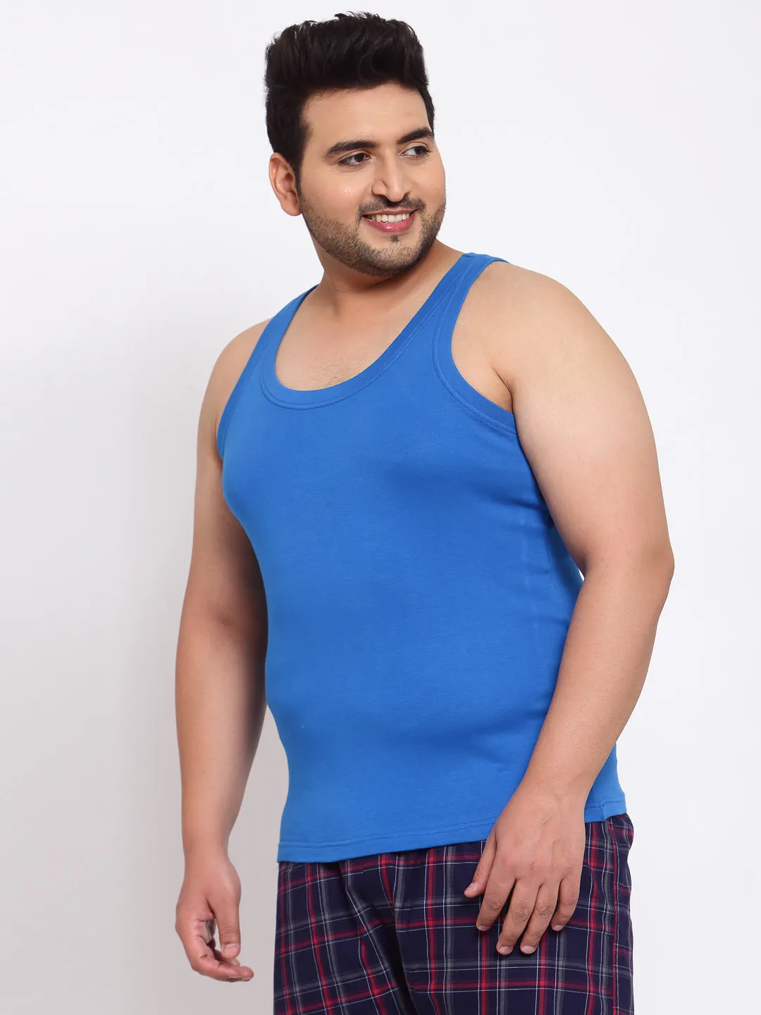 plusS Men Blue Cotton Innerwear Vest