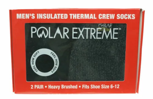 Polar Extreme Men's 2 Pair Thermal insulated Fleece Crew Socks Black Gray Marl