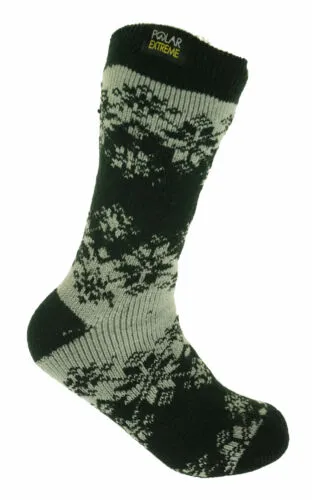 Polar Extreme Women's Thermal Insulated Lined Crew Socks Ivory Black Snowflakes