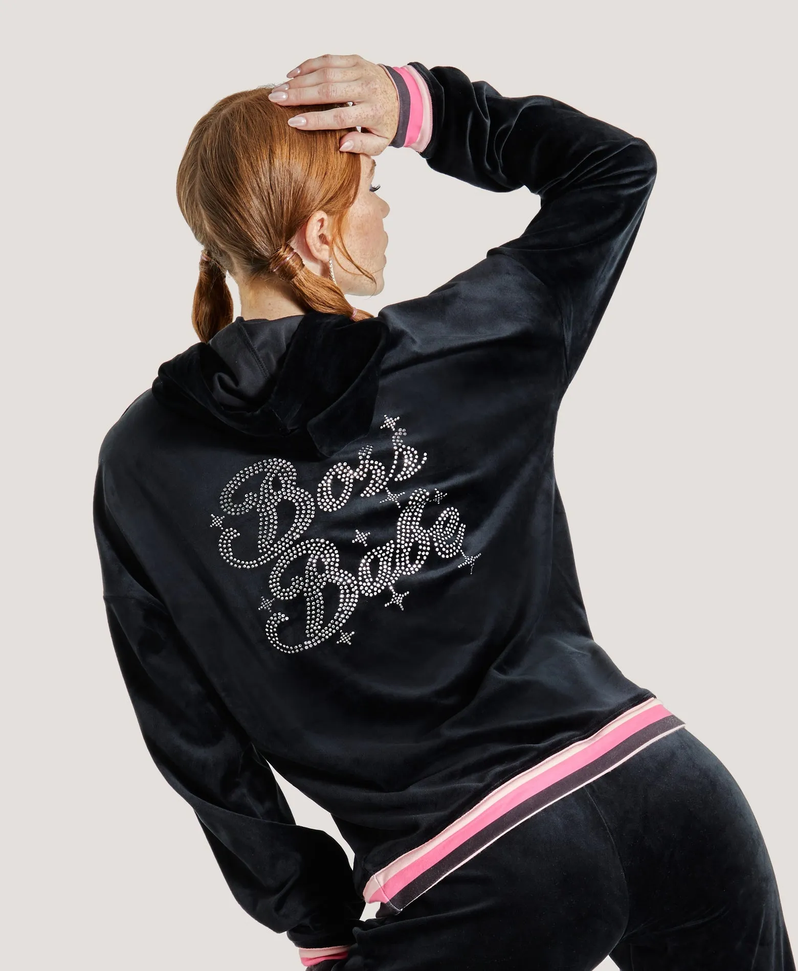 Radiant Stripe Boss Babe Pullover Hoodie by Paris Hilton Tracksuits