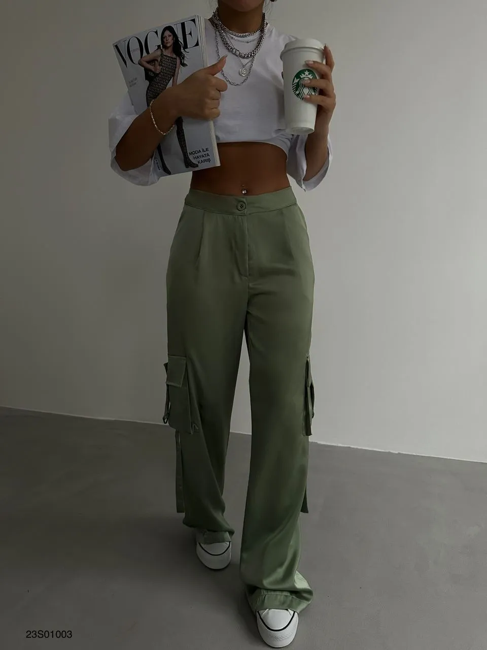 Satin Cargo Pants