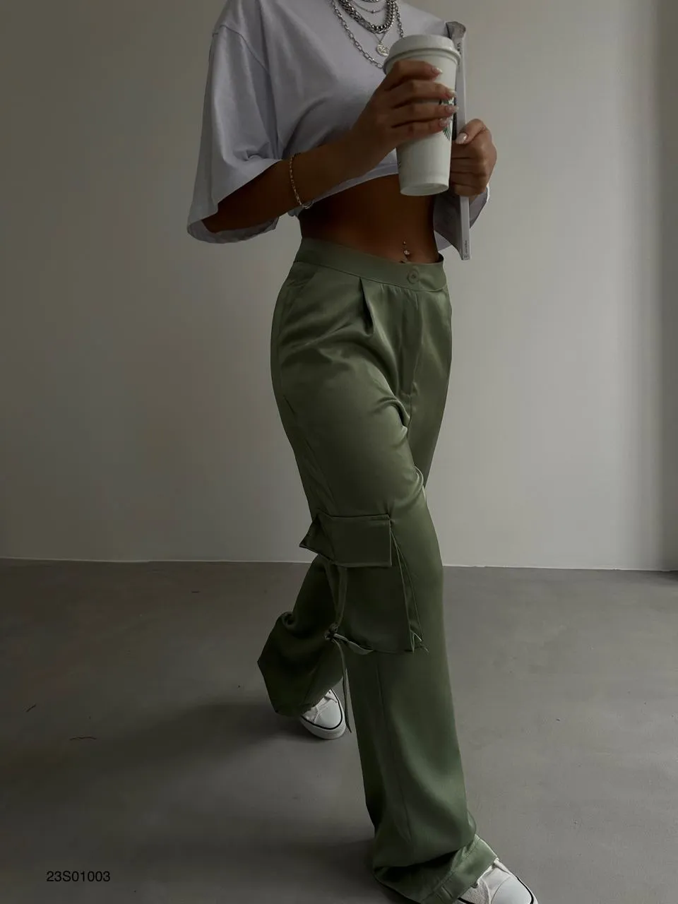 Satin Cargo Pants