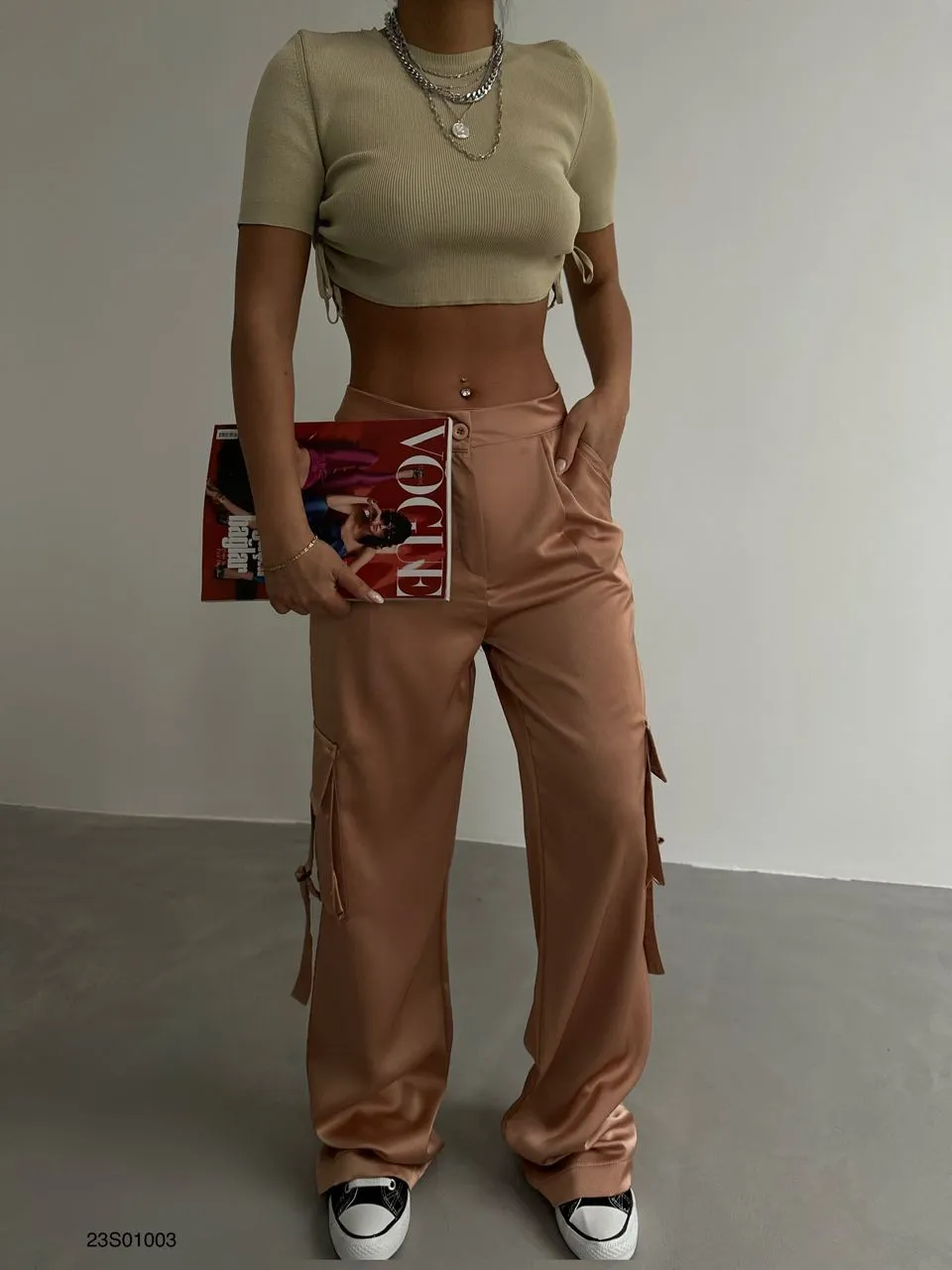 Satin Cargo Pants