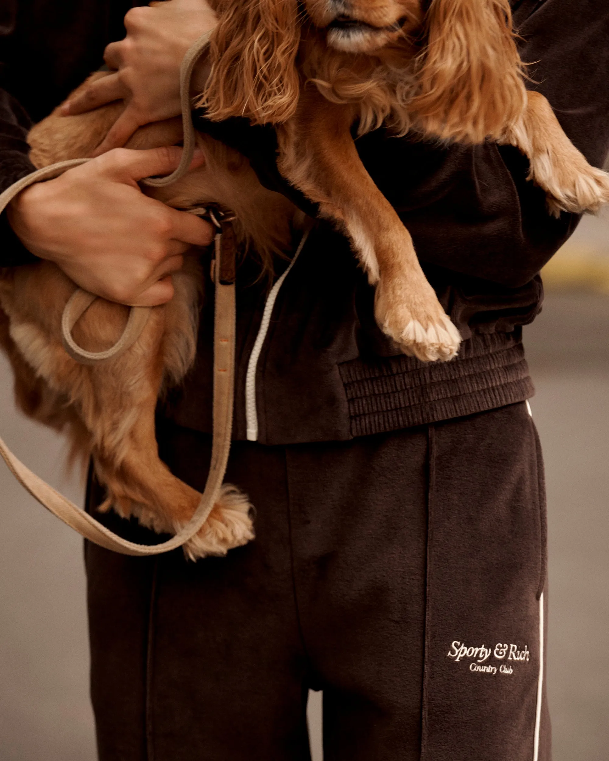 Script Velour Track Pants - Chocolate/Cream