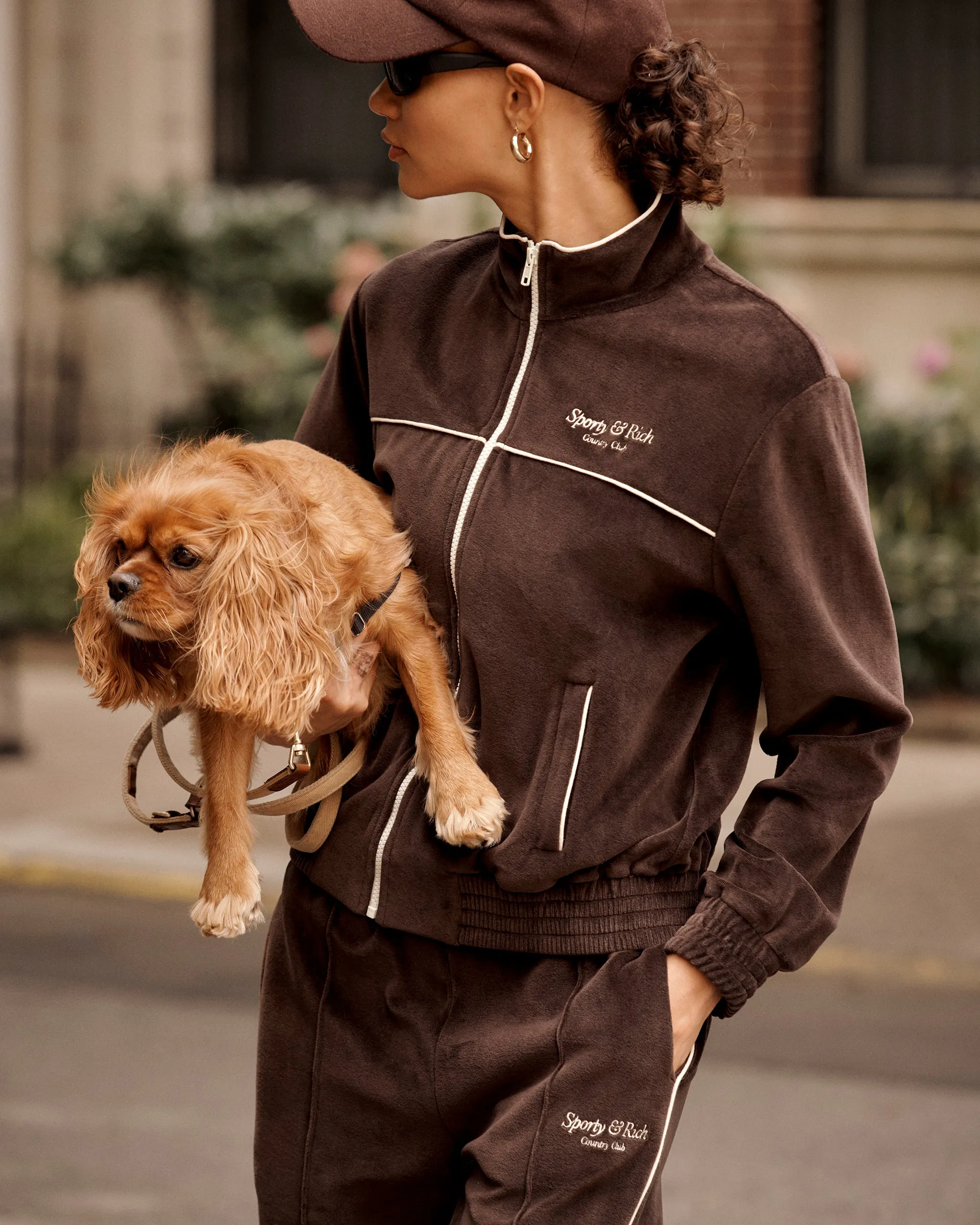 Script Velour Track Pants - Chocolate/Cream