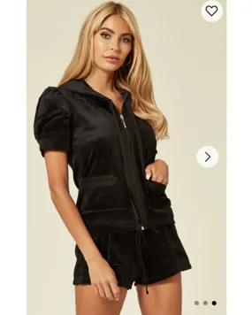 Short sleeves and Shorts Velour Tracksuits (Black)