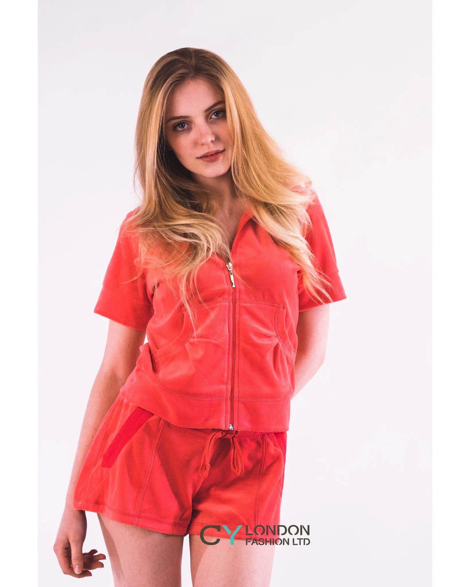 Short sleeves and Shorts Velour Tracksuits (Rose)