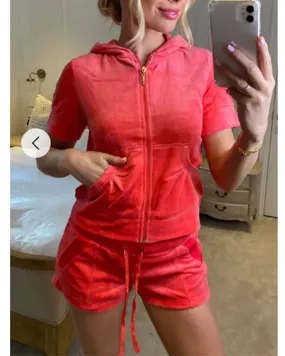 Short sleeves and Shorts Velour Tracksuits (Rose)
