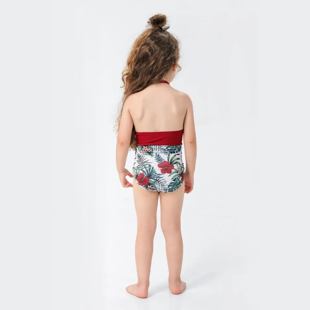 🎉Spring Sale 50% Off - Family Matching Red Flower Printed Swimsuits