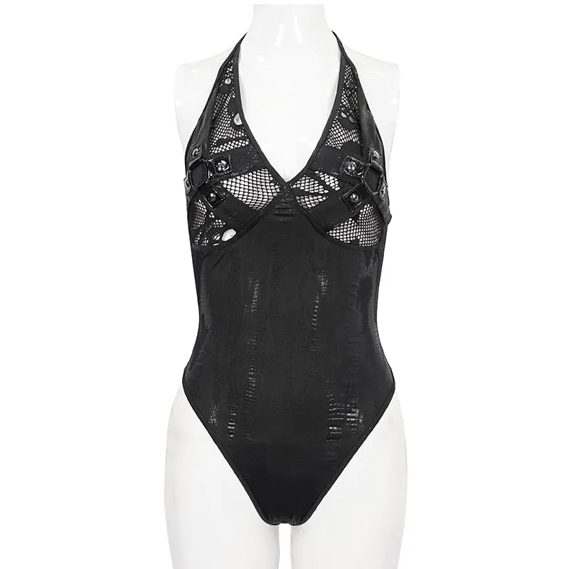 SST022 Skull Mesh Knit Halter Swimsuit