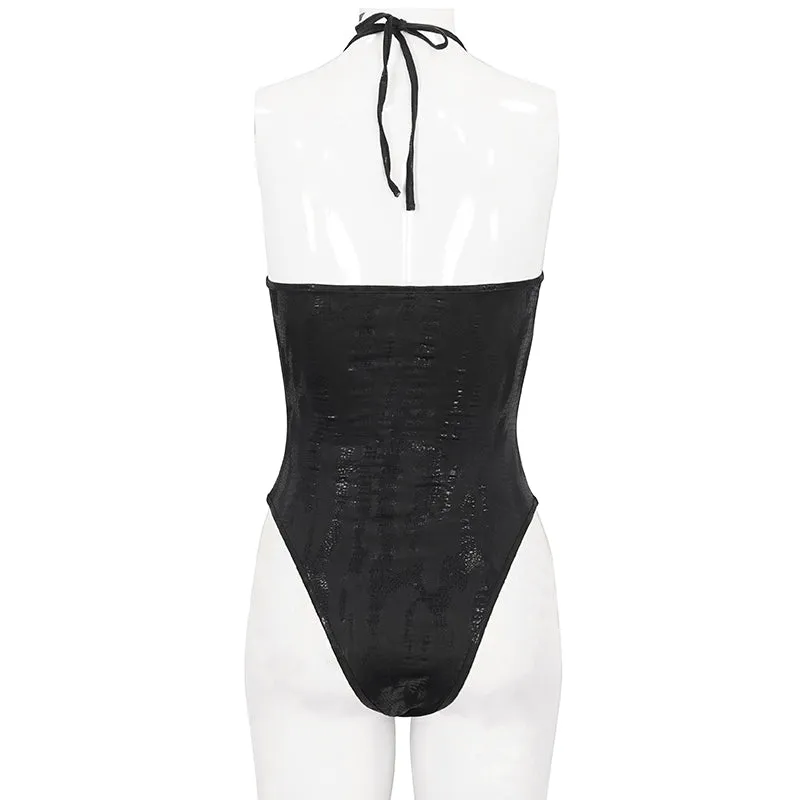 SST022 Skull Mesh Knit Halter Swimsuit