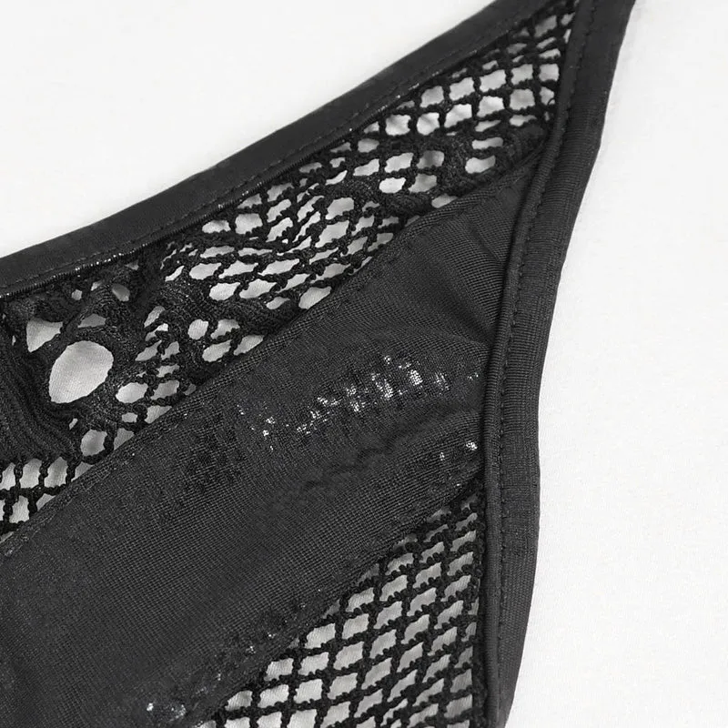 SST022 Skull Mesh Knit Halter Swimsuit