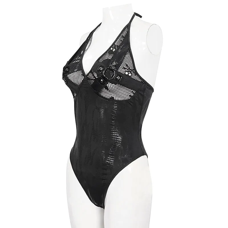 SST022 Skull Mesh Knit Halter Swimsuit