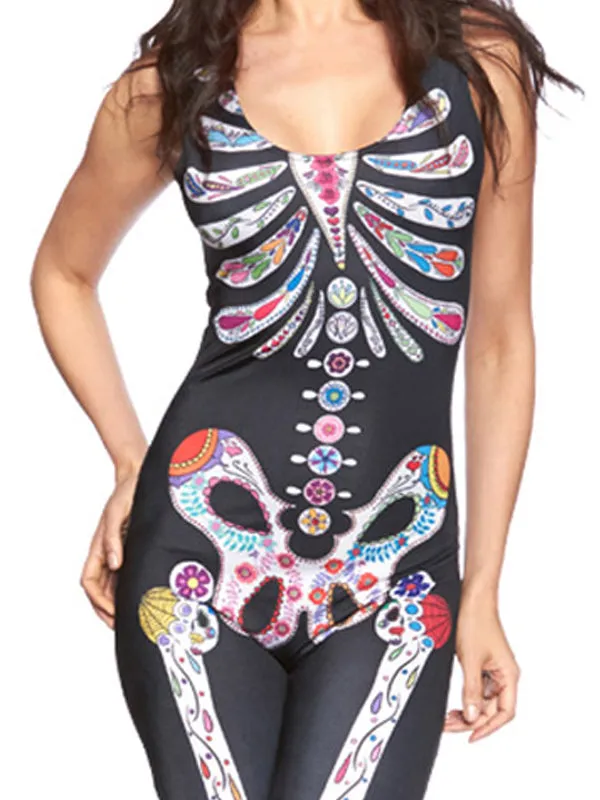 Sugar Skull Adult Womens Halloween Catsuit Costume