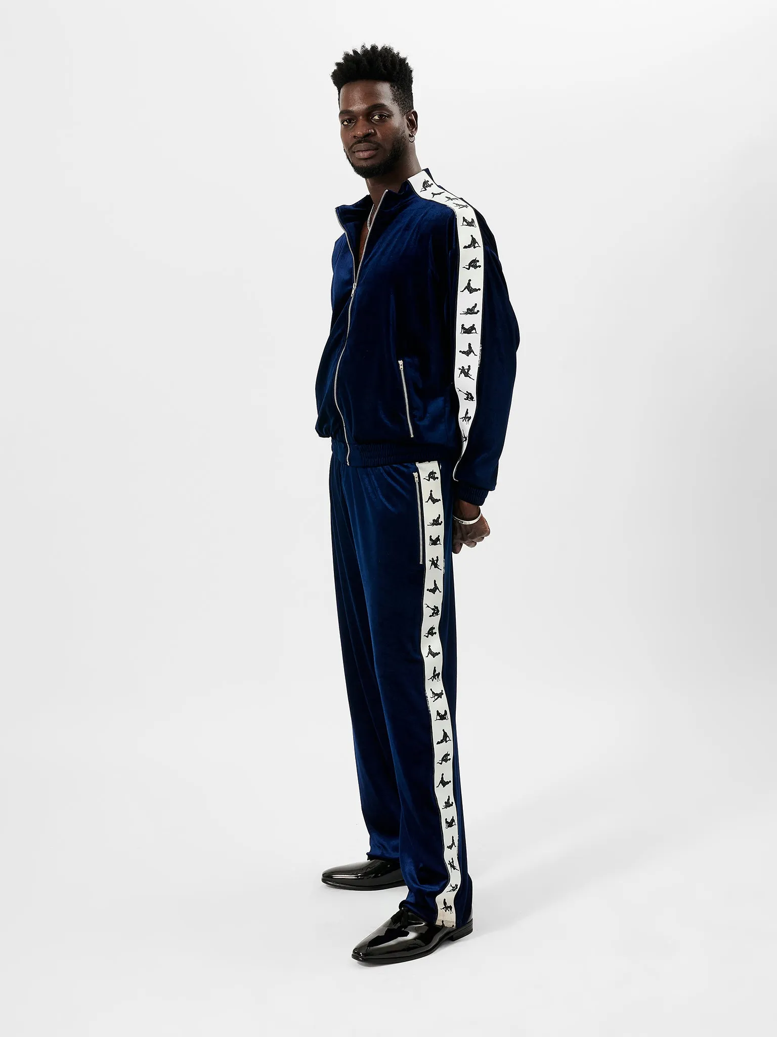 S*x Tape Tracksuit Bottoms Velour Blue
