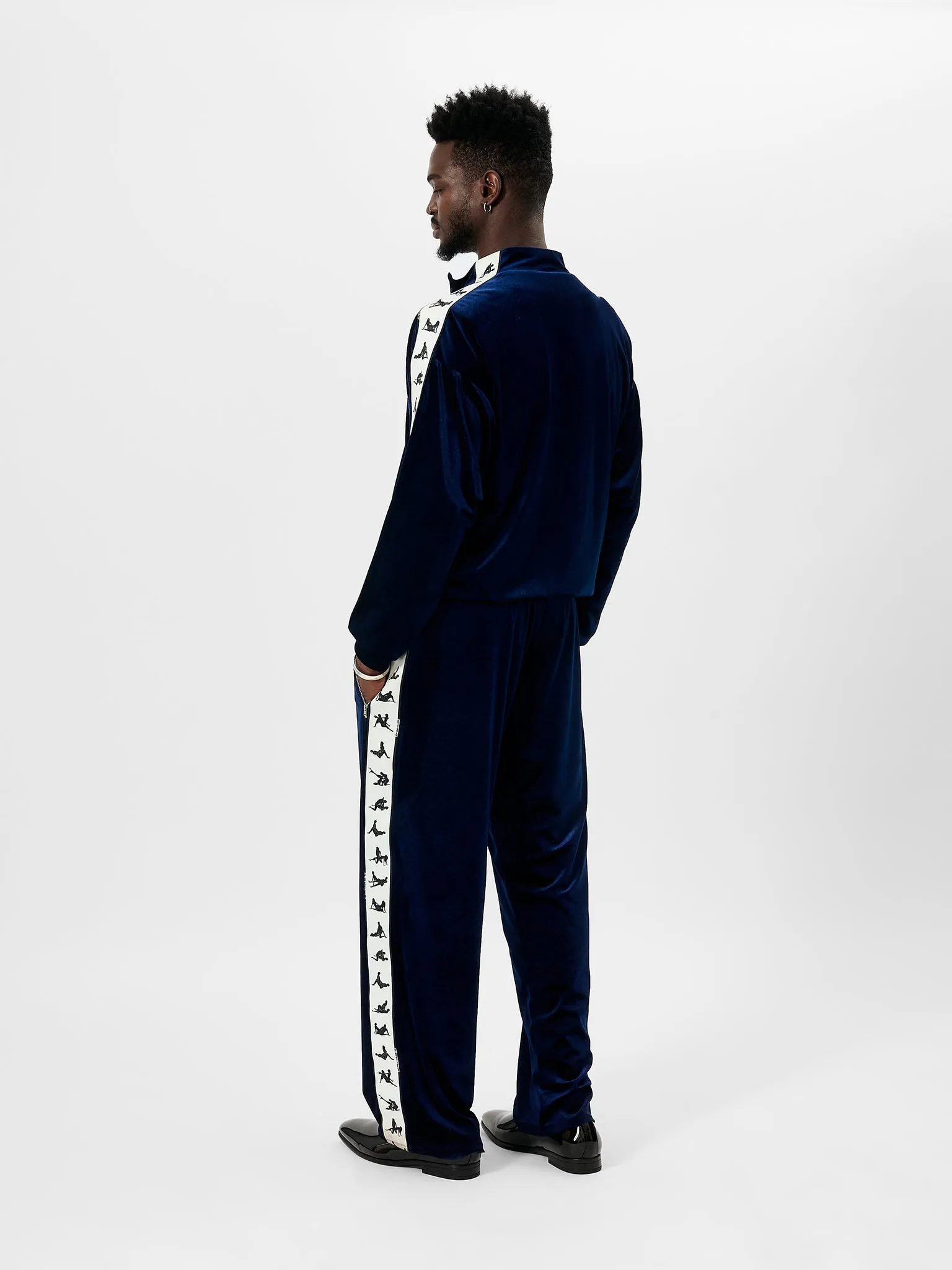 S*x Tape Tracksuit Bottoms Velour Blue
