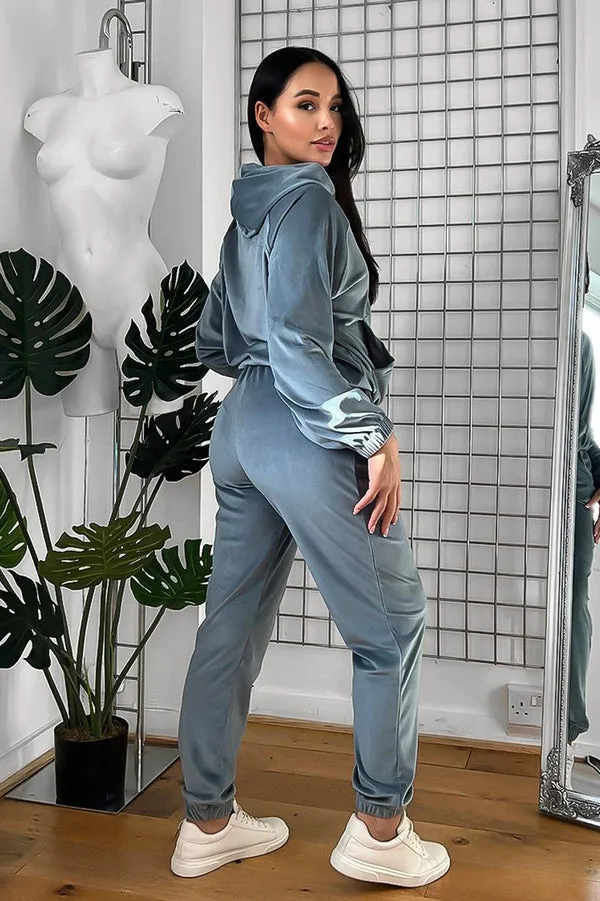 TEAL HOODED SWEATSHIRT & JOGGERS VELOUR TRACKSUIT SET