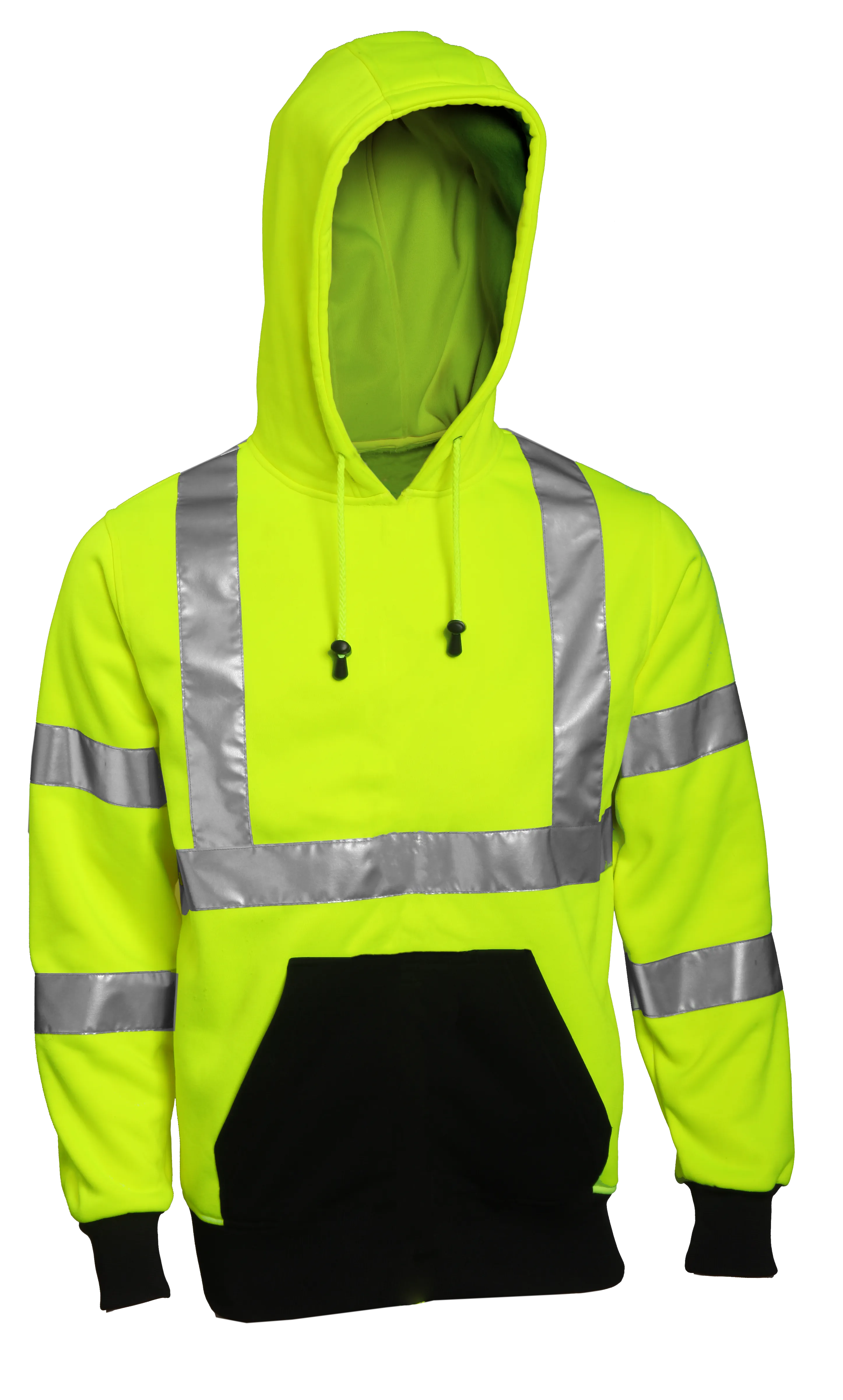Type R Class 3 Sweatshirt - Fluorescent Yellow-Green - Hooded -1 Pouch Pocket - Silver Reflective Tape