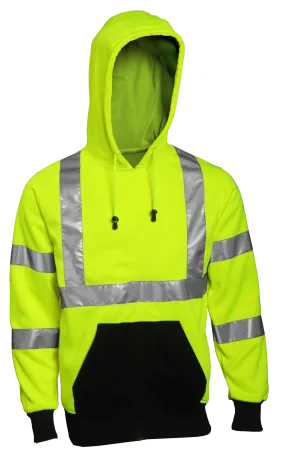Type R Class 3 Sweatshirt - Fluorescent Yellow-Green - Hooded -1 Pouch Pocket - Silver Reflective Tape
