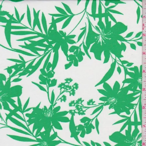 White/Green Floral Nylon Knit Fabric