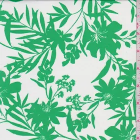 White/Green Floral Nylon Knit Fabric