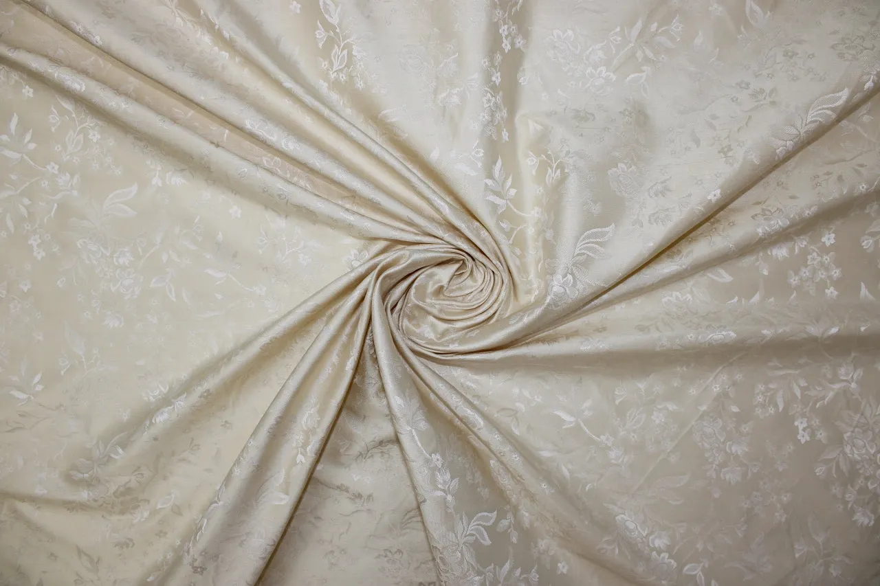 Wide Italian Floral Silk Jacquard - Pale Wheat