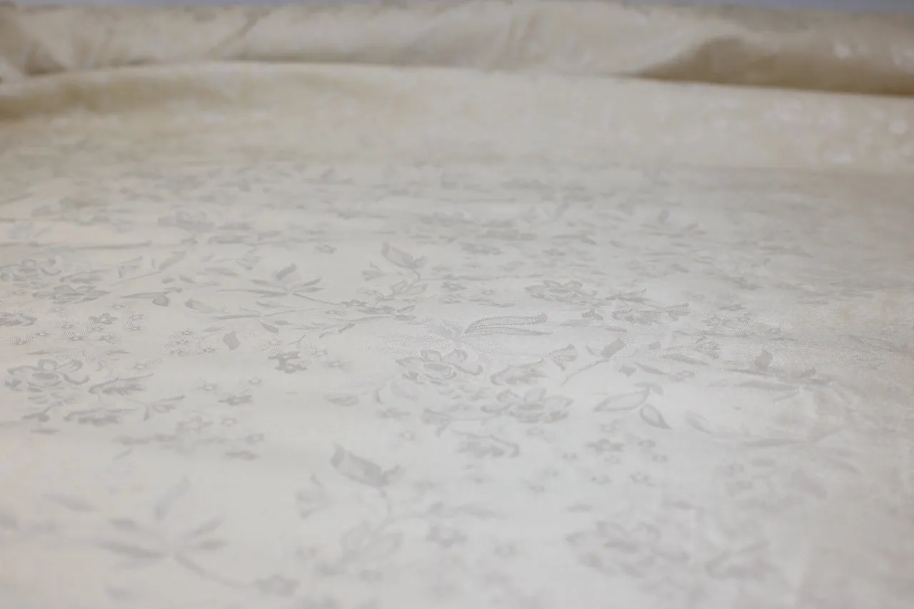 Wide Italian Floral Silk Jacquard - Pale Wheat