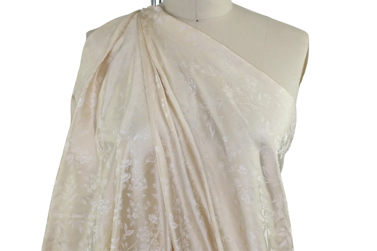 Wide Italian Floral Silk Jacquard - Pale Wheat