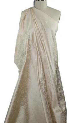 Wide Italian Floral Silk Jacquard - Pale Wheat