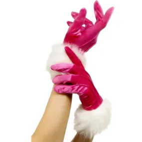 Womens Santa Christmas Gloves Pink With White Fur