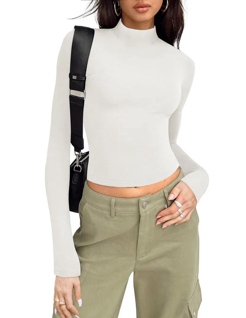 Zeagoo Women Turtleneck Casual Long Sleeve Shirts Tight T-Shirts