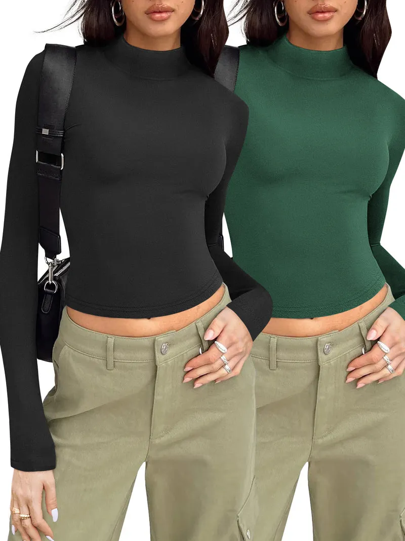 Zeagoo Women Turtleneck Casual Long Sleeve Shirts Tight T-Shirts